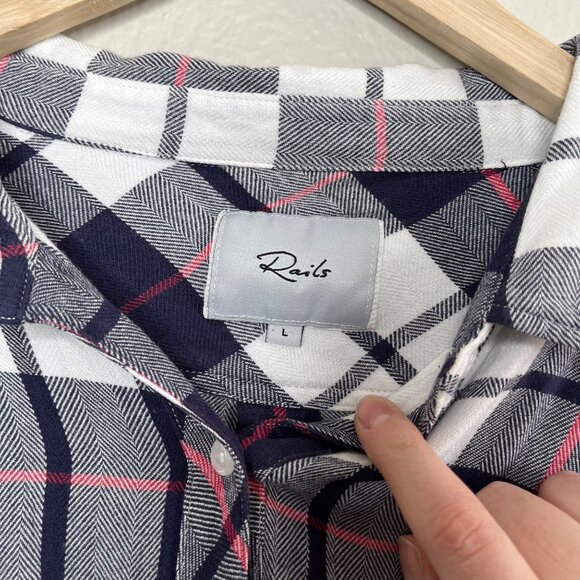 Rails Womens Hunter Plaid Blue Blue White Button Down Soft Flannel Shirt Large - Picture 9 of 12